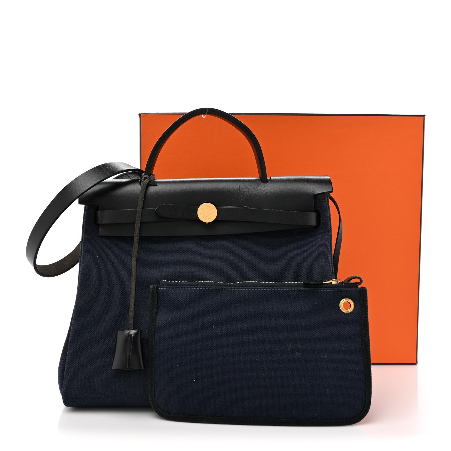 Hermes Military Toile Vache Hunter Herbag Zip Retourne 31 PM Bleu Marine Black 18 of 18