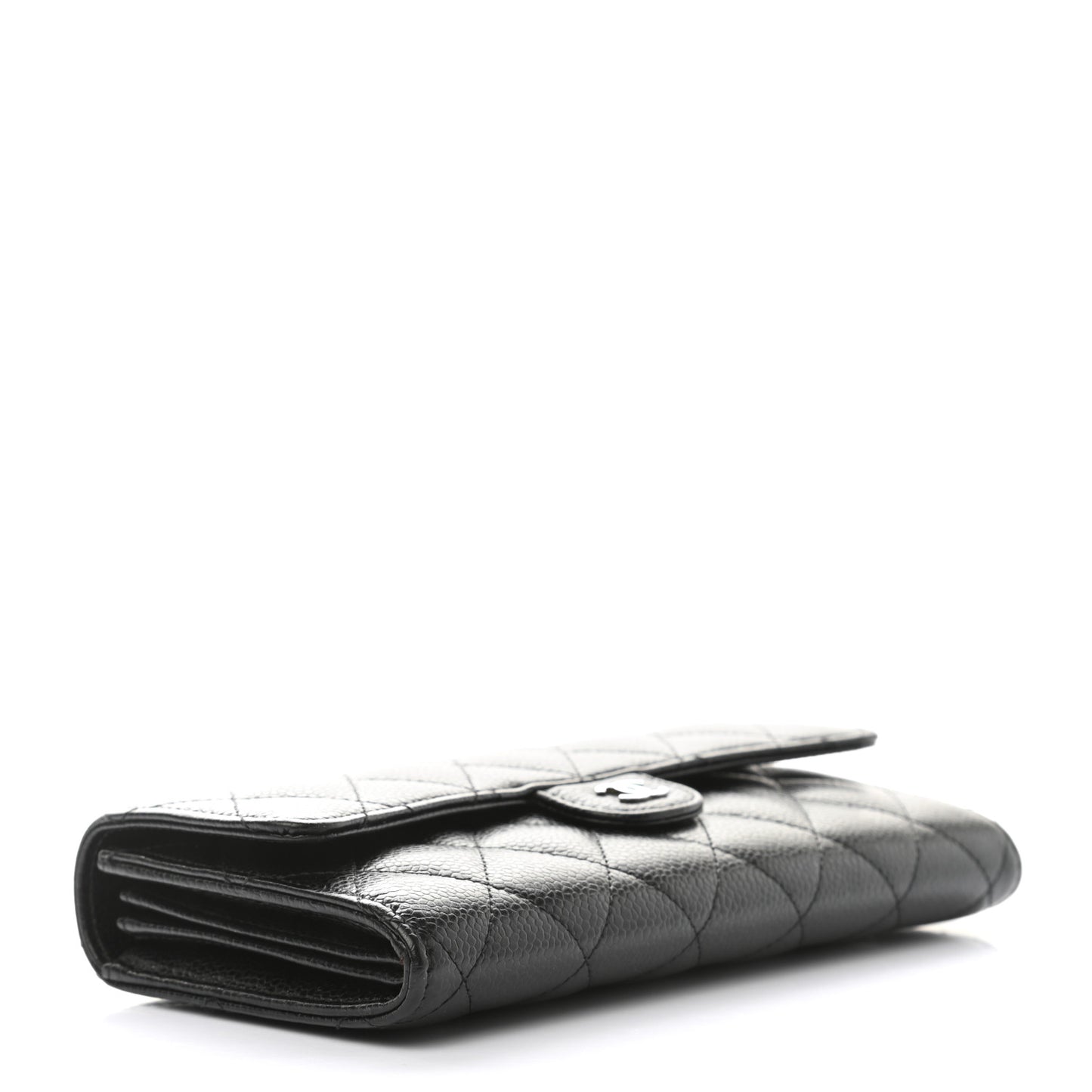 Caviar Quilted Large Gusset Flap Wallet Black