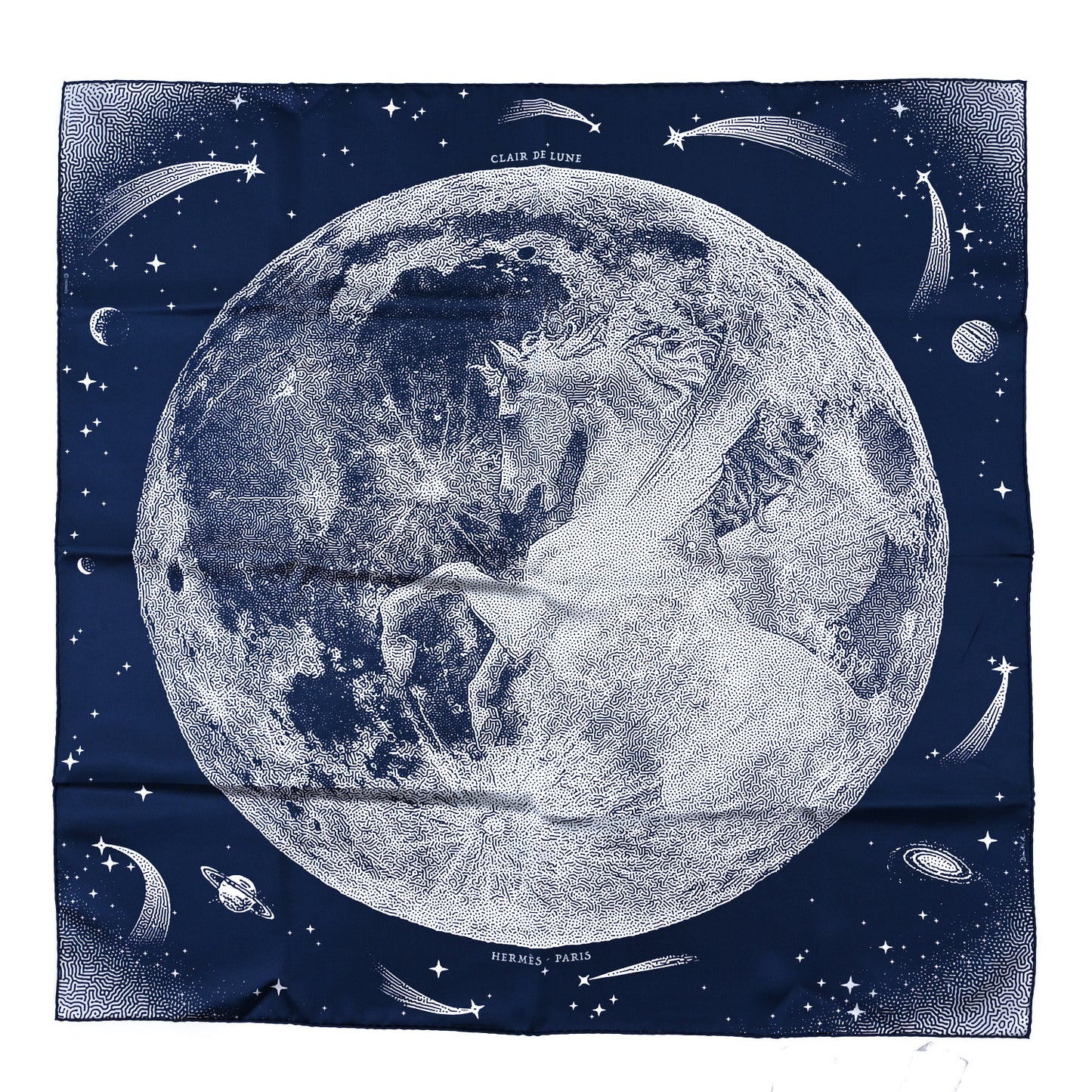 Silk Clair De Lune Double Face Scarf 90 Marine White Beige