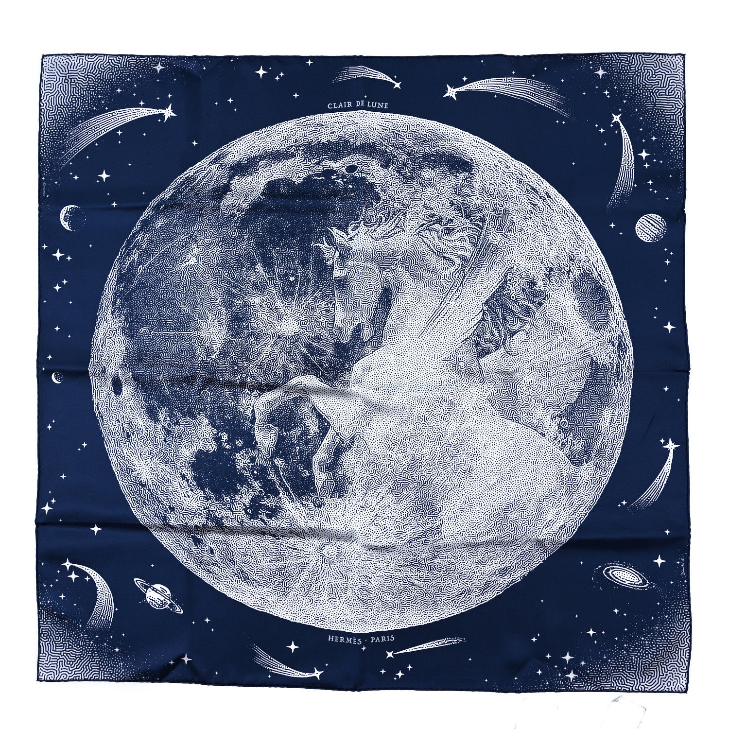 Hermes Silk Clair De Lune Double Face Scarf 90 Marine White Beige 1 of 4
