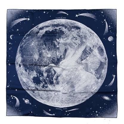 Hermes Silk Clair De Lune Double Face Scarf 90 Marine White Beige 1 of 4