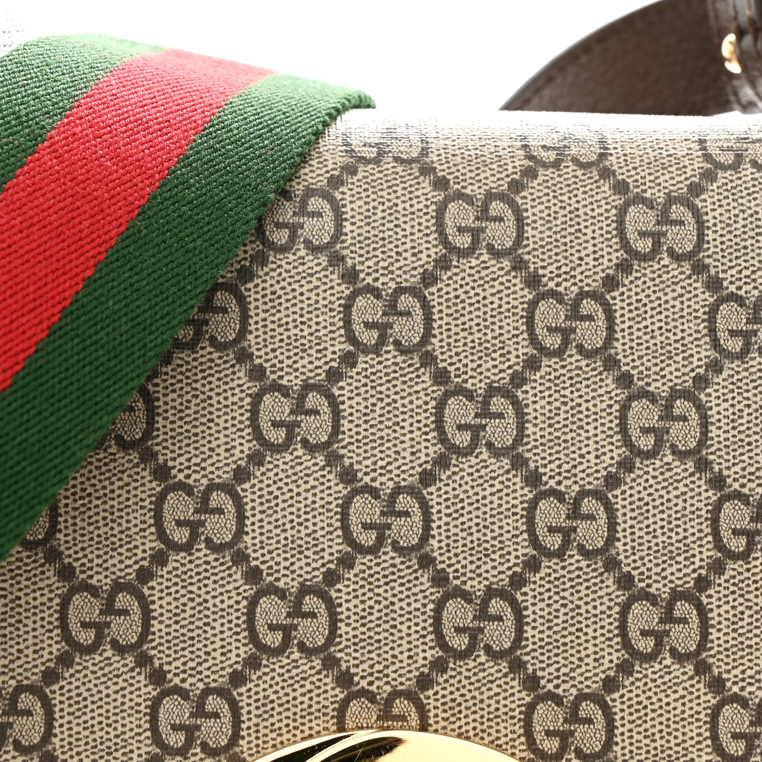 Gucci GG Supreme Monogram Textured Dollar Calfskin Web Medium Blondie Top Handle Shoulder Flap Bag Beige Ebony New Acero 9 of 11