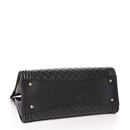 Chanel Lambskin Quilted Boy Shopping Tote Black 4 of 14