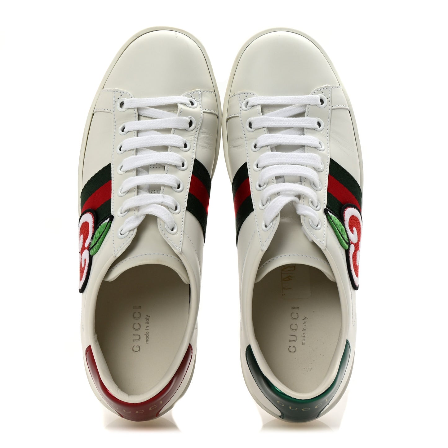 Calfskin Web GG Apple Embroidered Womens Ace Sneakers 37 White