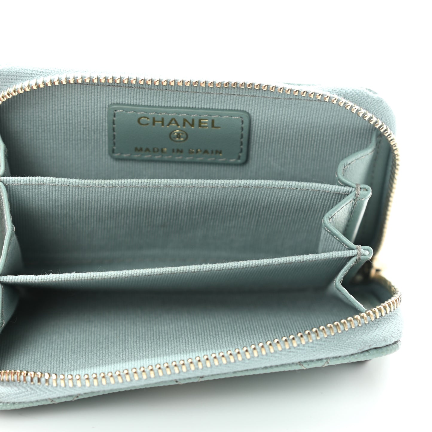 Caviar Quilted Zip Around Coin Purse Wallet Dark Green