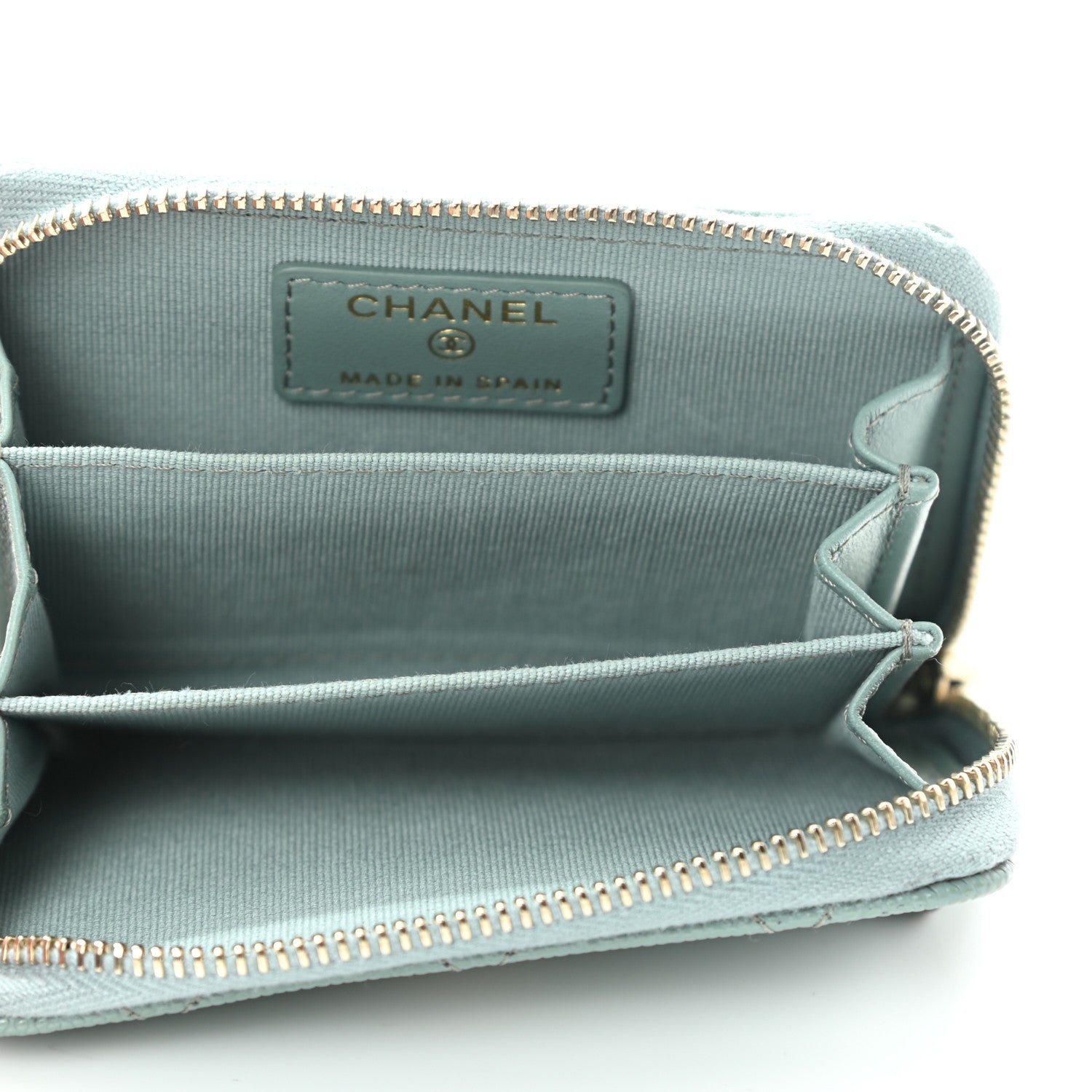 Chanel Caviar Quilted Zip Around Coin Purse Wallet Dark Green 5 of 10