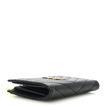 Saint Laurent Grain De Poudre Matelasse Chevron Monogram Zipped Two-Part Wallet Black 4 of 6