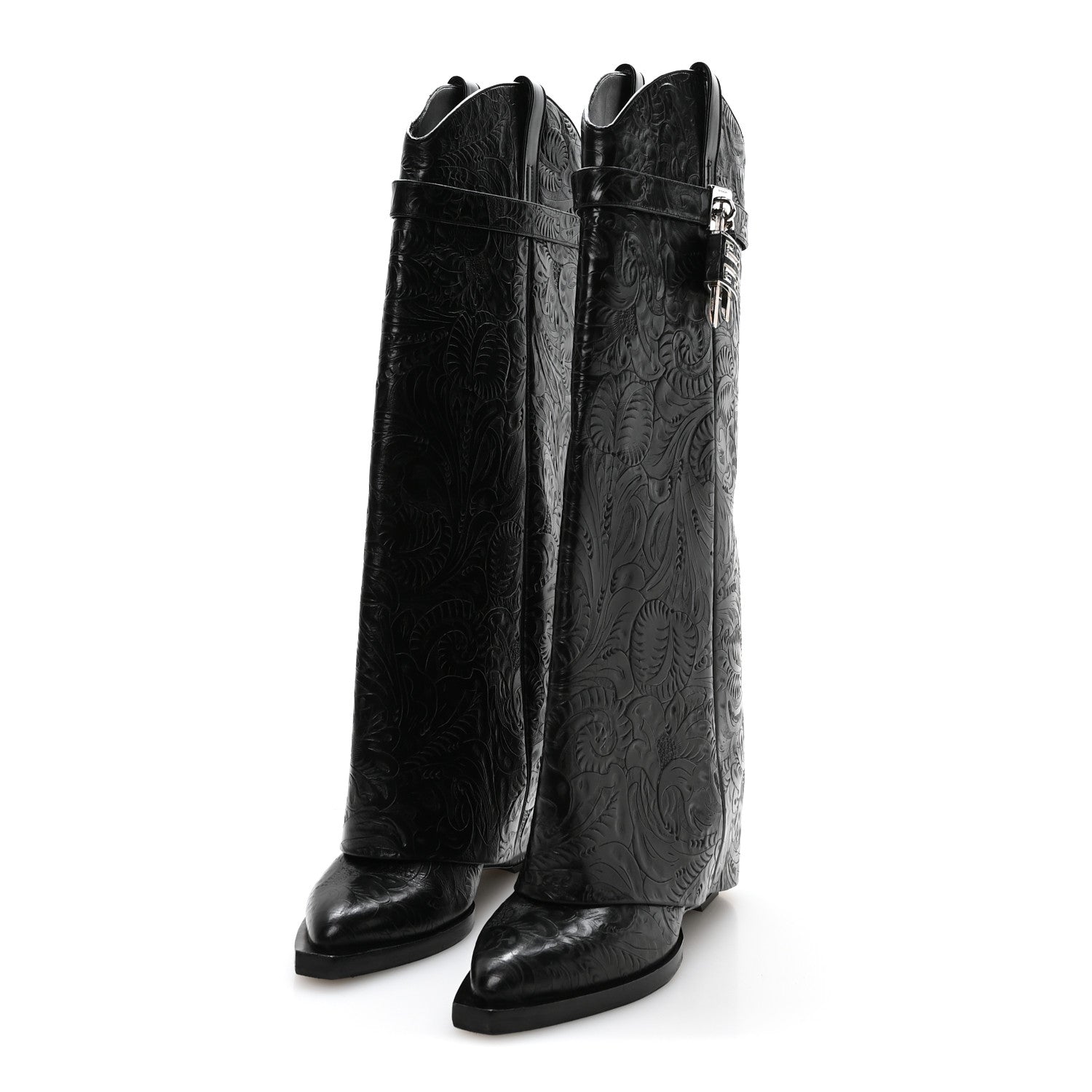 Givenchy Calfskin Embossed Cowboy Shark Lock High Boots  40 Black 3 of 6