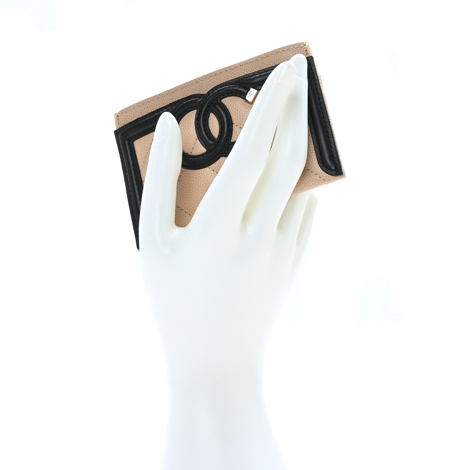 Chanel Caviar Quilted Filigree Card Holder Beige Black 2 of 11