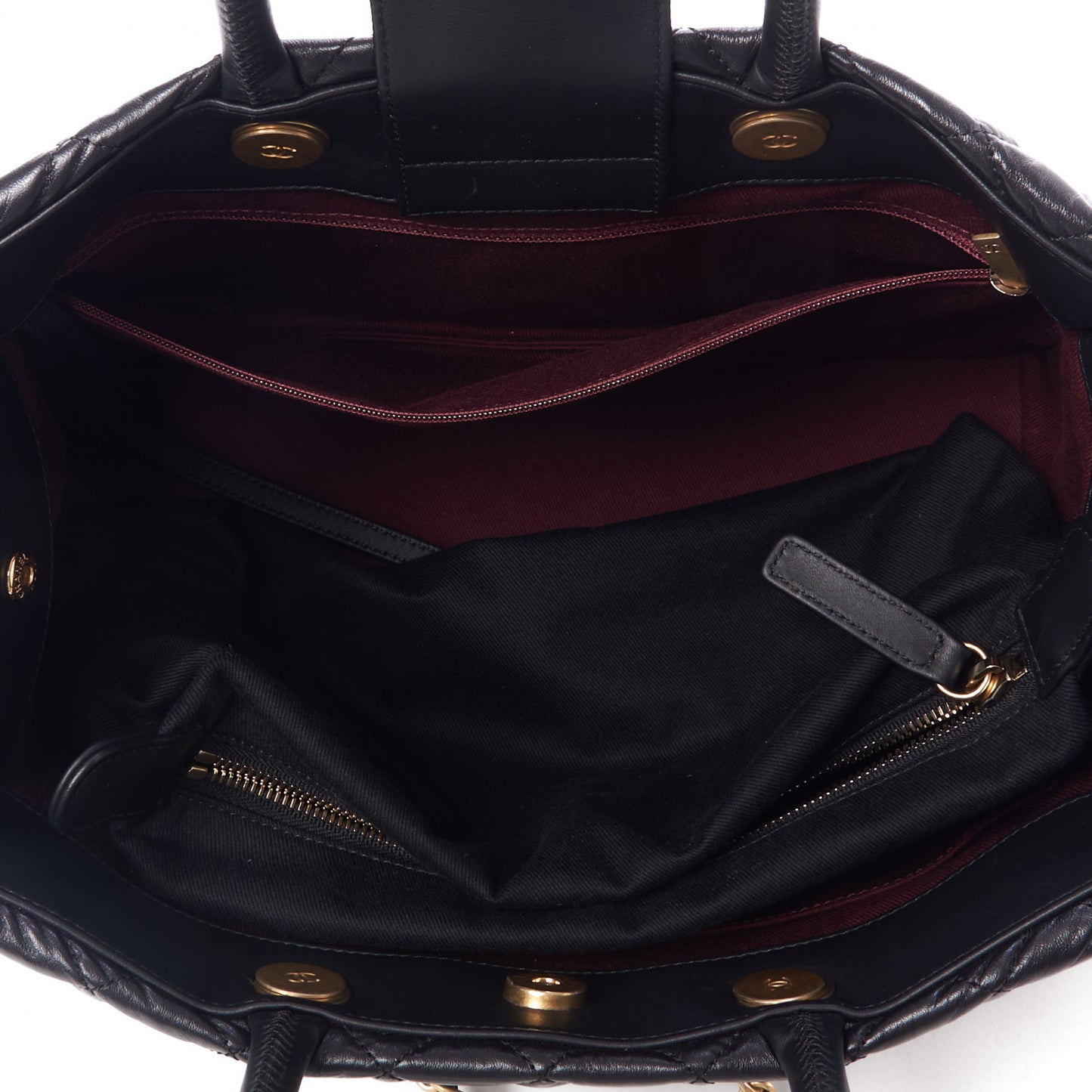 Aged Calfskin Quilted Coco Handle Shopping Tote Black