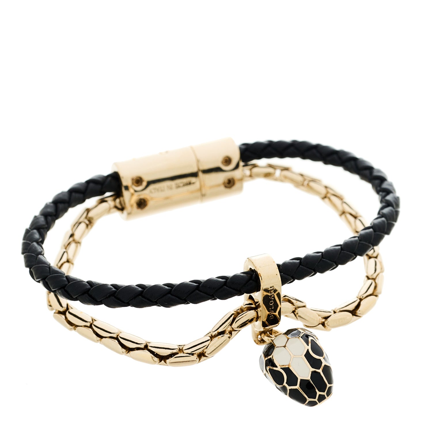 Bulgari Calfskin Braided Brass Enamel Serpenti Forever Double Coil Bracelet Black 1 of 5