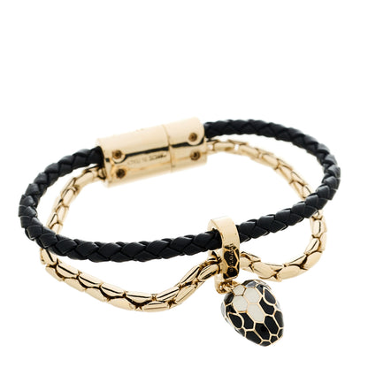 Bulgari Calfskin Braided Brass Enamel Serpenti Forever Double Coil Bracelet Black 1 of 5