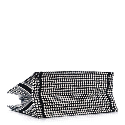 Christian Dior Canvas Houndstooth Embroidered Medium Book Tote Black White 4 of 11