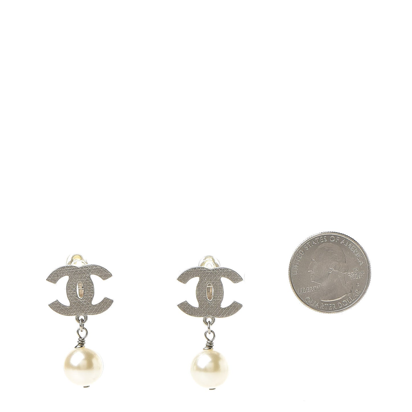 Pearl CC Drop Clip On Earrings Silver