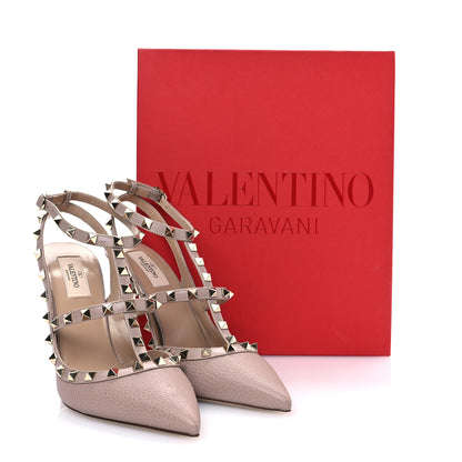 Valentino Garavani Pebbled Calfskin Rockstud Ankle Strap Pumps 41.5 Poudre 9 of 9