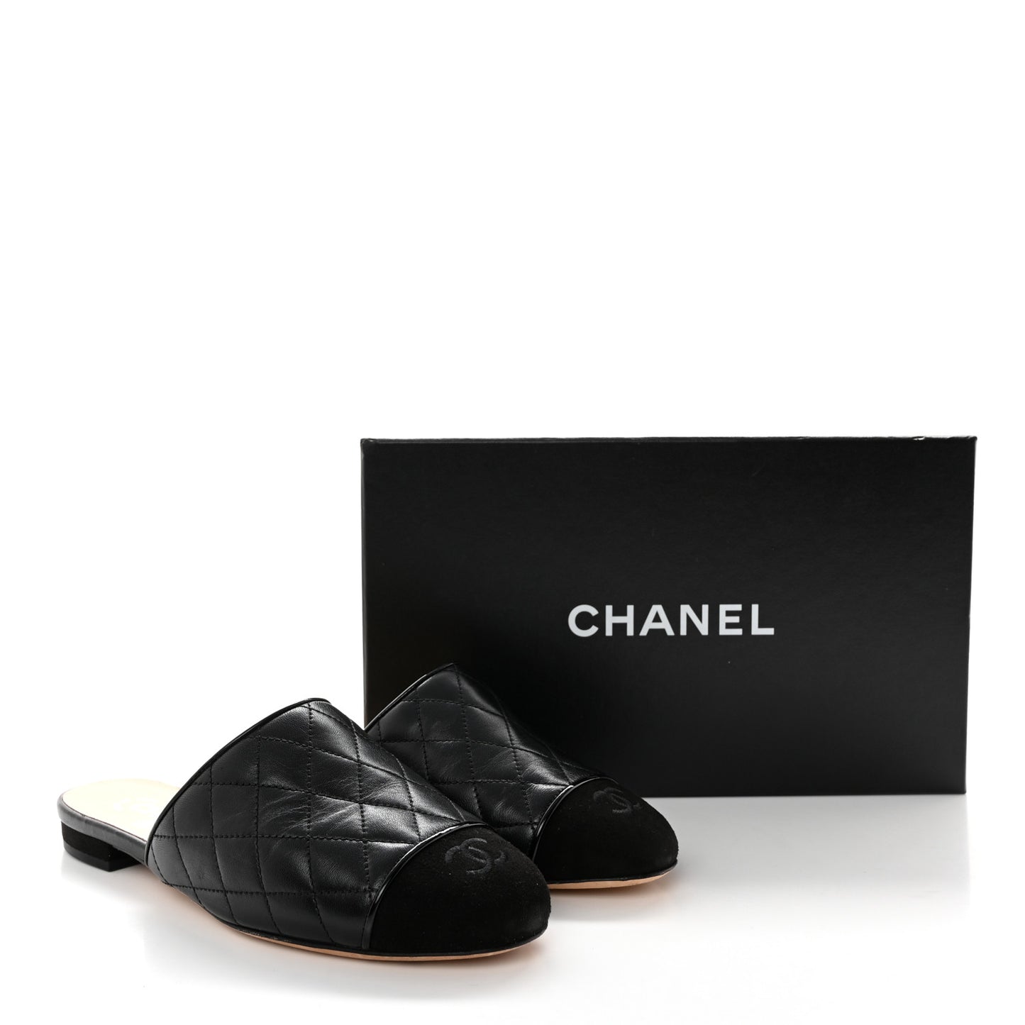 Lambskin Kid Suede Quilted Mules 37.5 Black