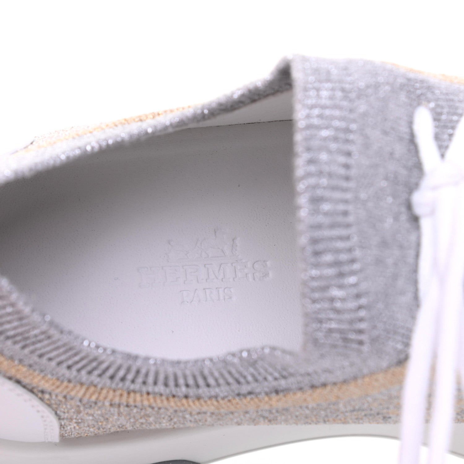 Hermes Metallic Knit Calfskin Suede Goatskin Bi-Color Womens Addict Sneakers 37 Multicolor Gris Argent 7 of 12