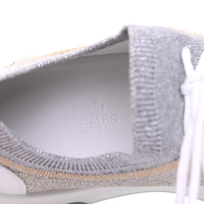Hermes Metallic Knit Calfskin Suede Goatskin Bi-Color Womens Addict Sneakers 37 Multicolor Gris Argent 7 of 12
