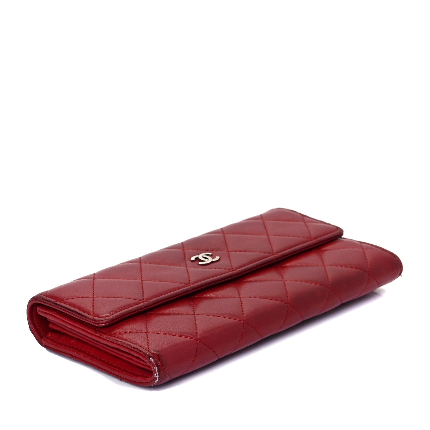 Chanel Lambskin Quilted Large Gusset Flap Wallet Red 3 of 9