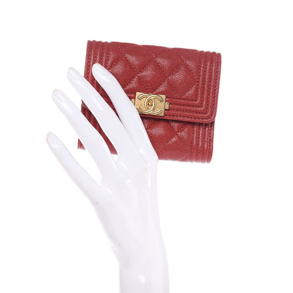Chanel Caviar Quilted Compact Boy Wallet Red 2 of 8