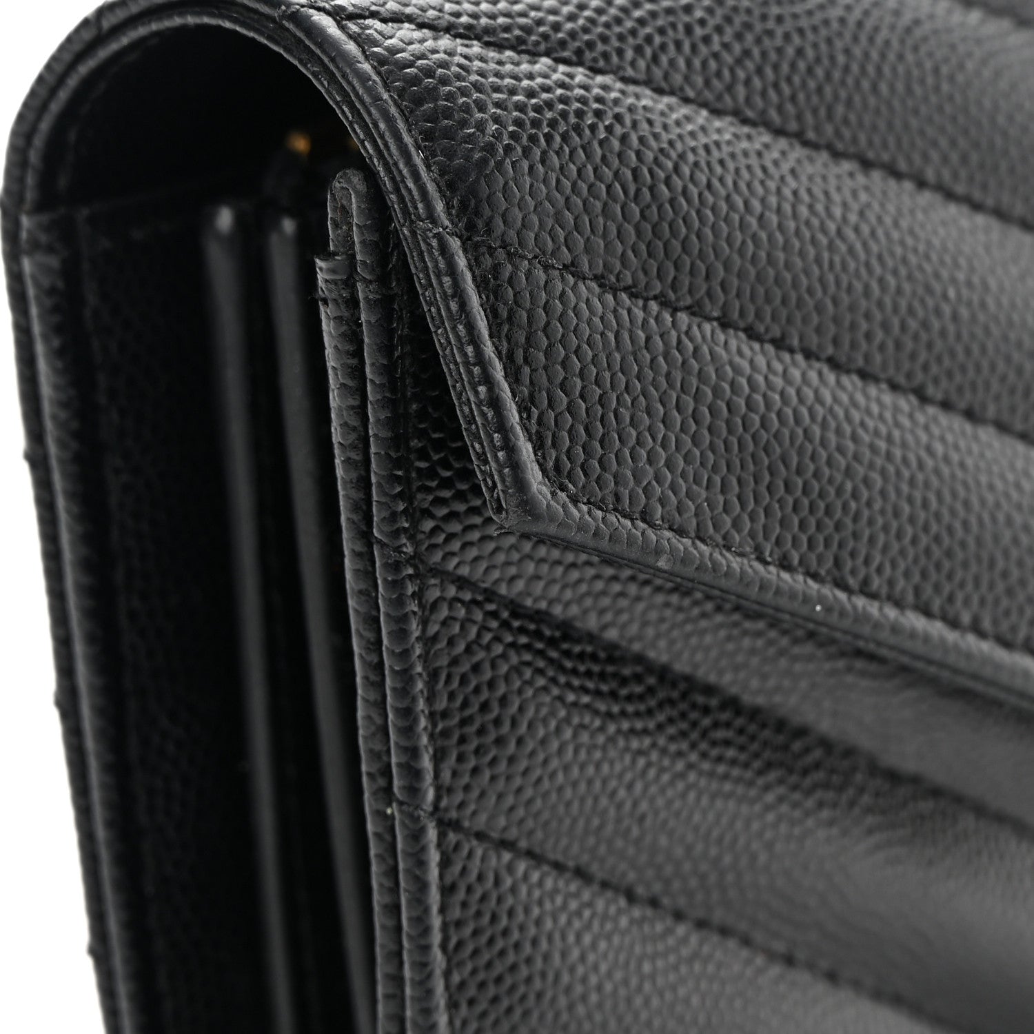 Saint Laurent Grain De Poudre Matelasse Chevron Monogram Flap Wallet Black 12 of 15