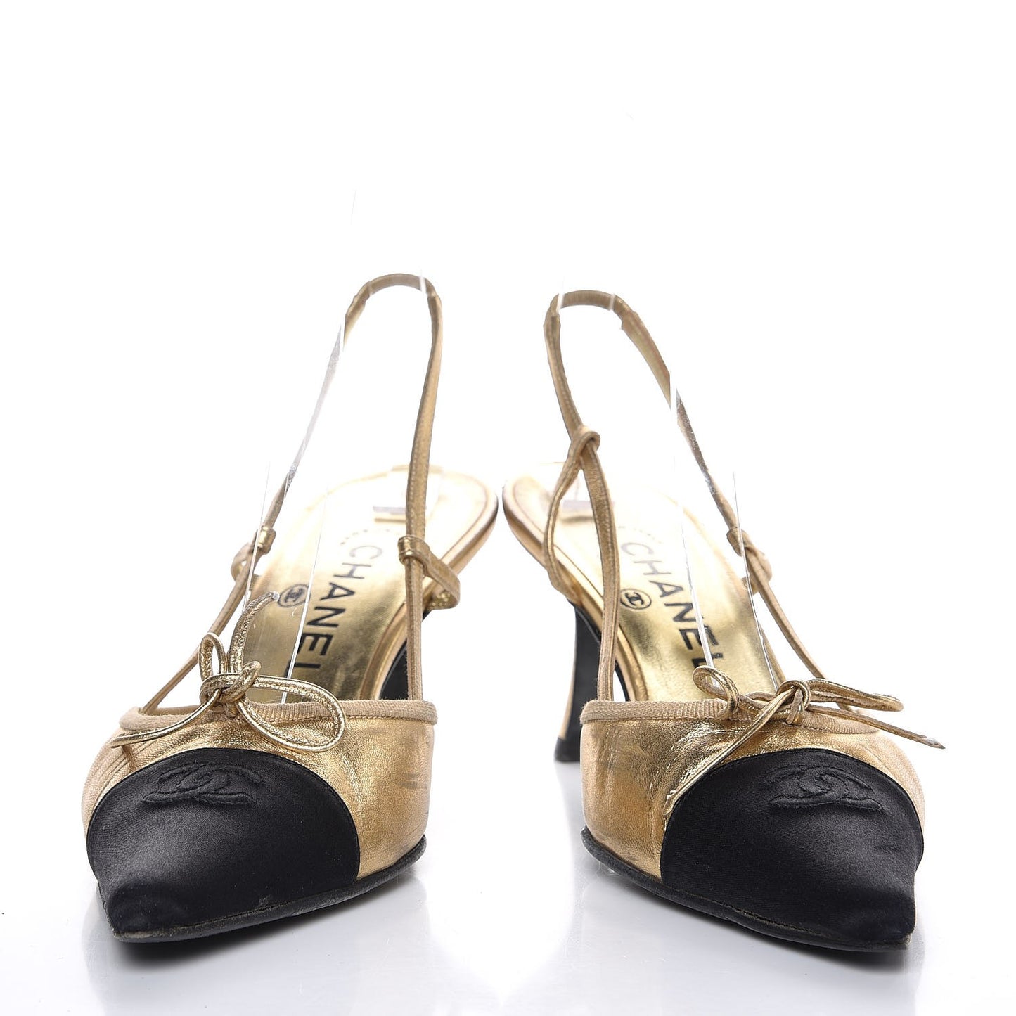 Metallic Lambskin Satin Slingback Pumps 38 Gold