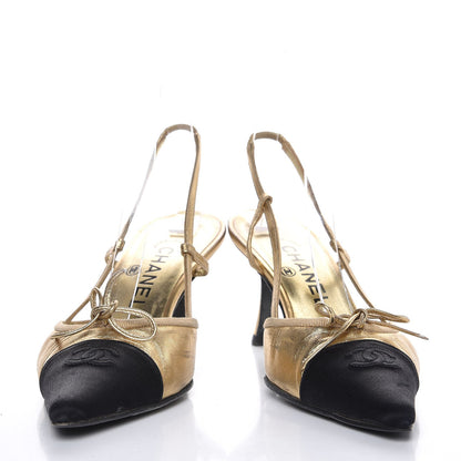 Chanel Metallic Lambskin Satin Slingback Pumps 38 Gold 5 of 17