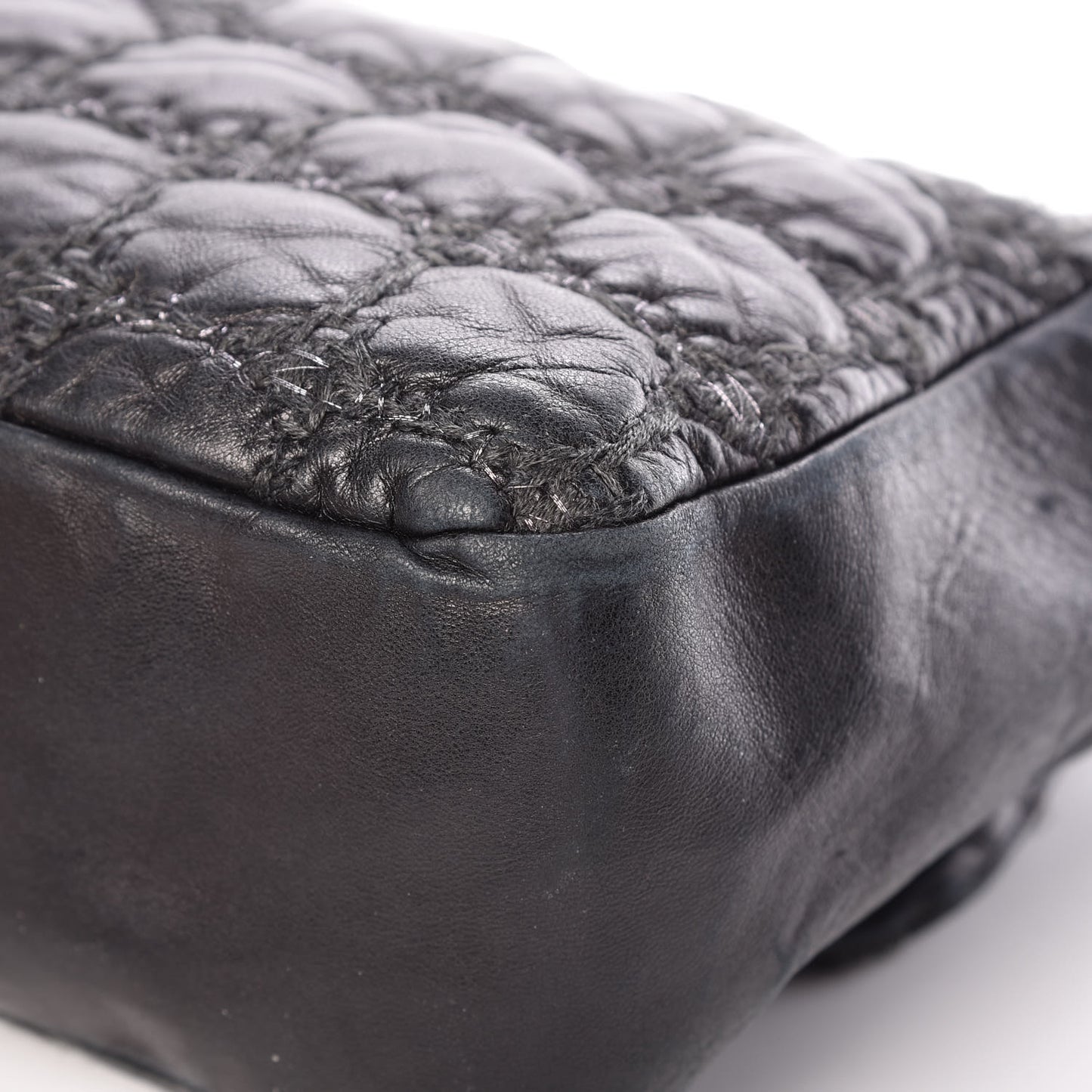 Lambskin Tweed Double Stitch Flap Black
