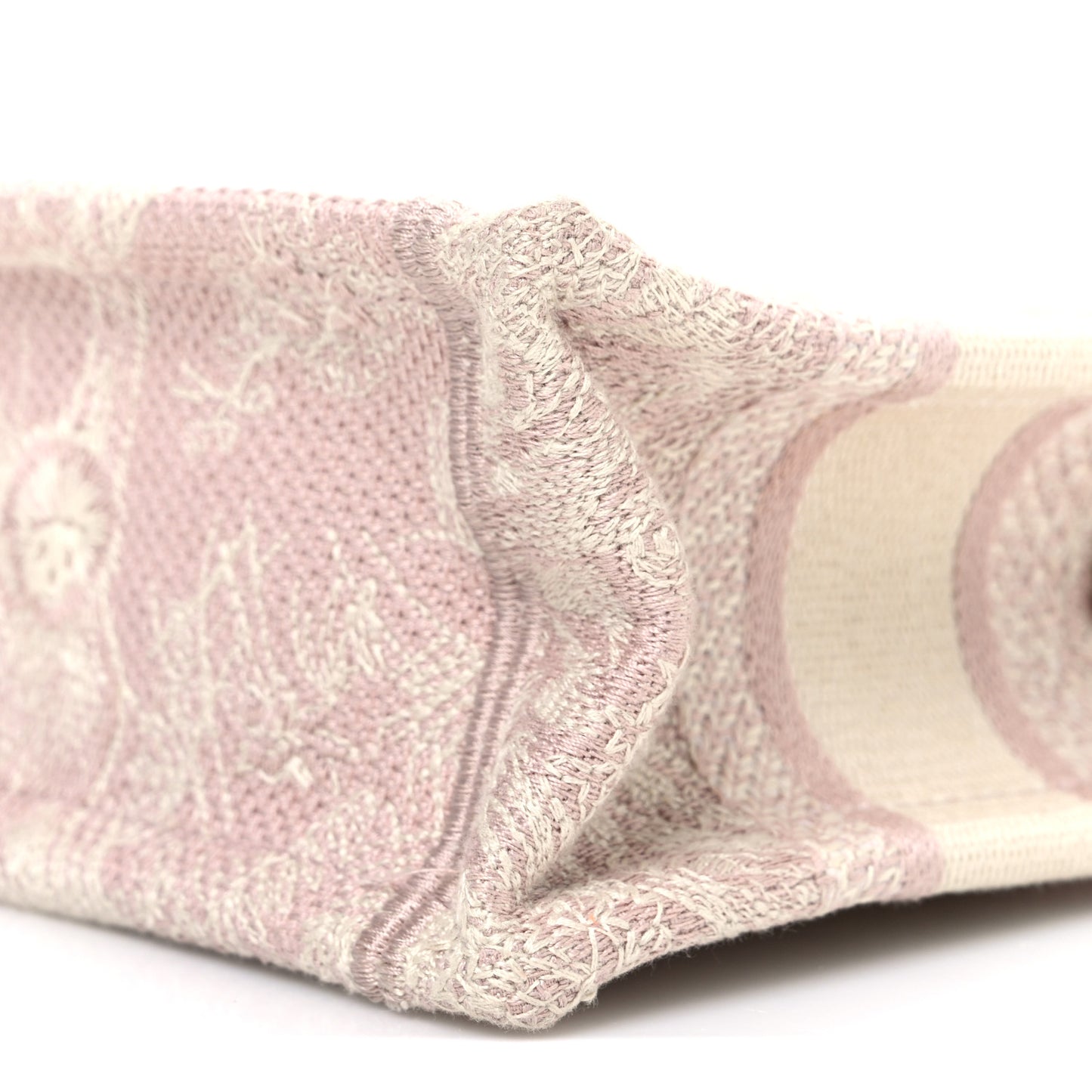 Canvas Embroidered Toile De Jouy Reverse Mini Book Tote With Strap Rose Multicolor