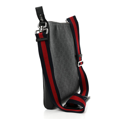 Gucci GG Supreme Monogram Appia Calfskin Web Flat Messenger Bag Black Grey 3 of 14