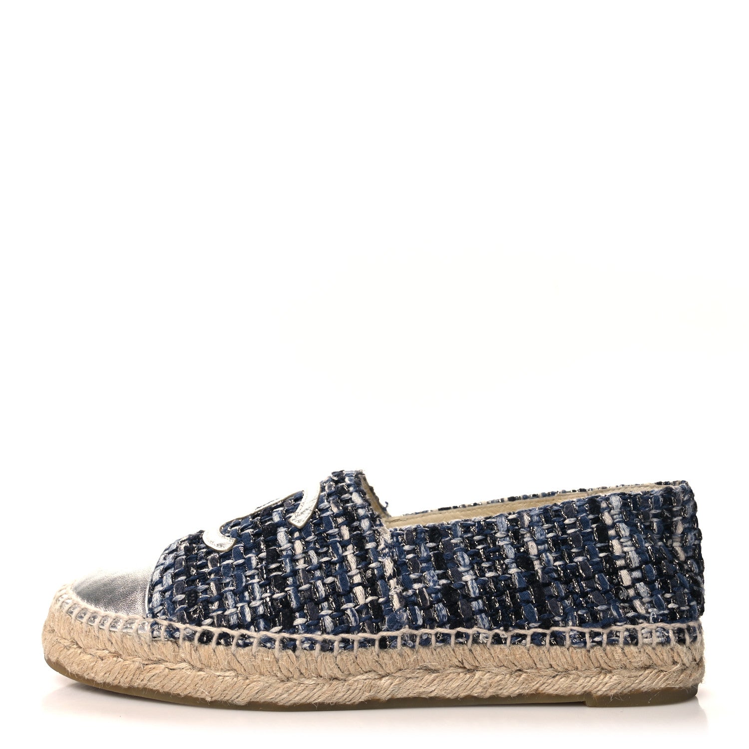 Chanel Metallic Tweed Lambskin CC Espadrilles 38 Blue Black Silver 1 of 9