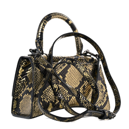 Balenciaga Shiny Calfskin Snakeskin Embossed Hourglass Top Handle Bag XS Gold Black 3 of 12