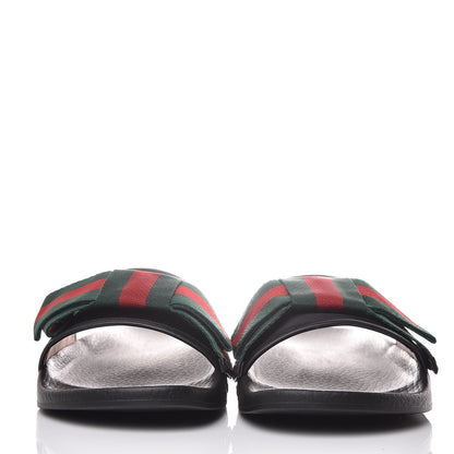 Gucci Satin Web Bow Slide Sandals 39 Black 2 of 10
