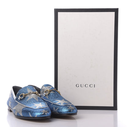 Gucci Lurex Calfskin Starry Sky Womens Jordaan Loafers 38.5 Bluette Silver 10 of 10