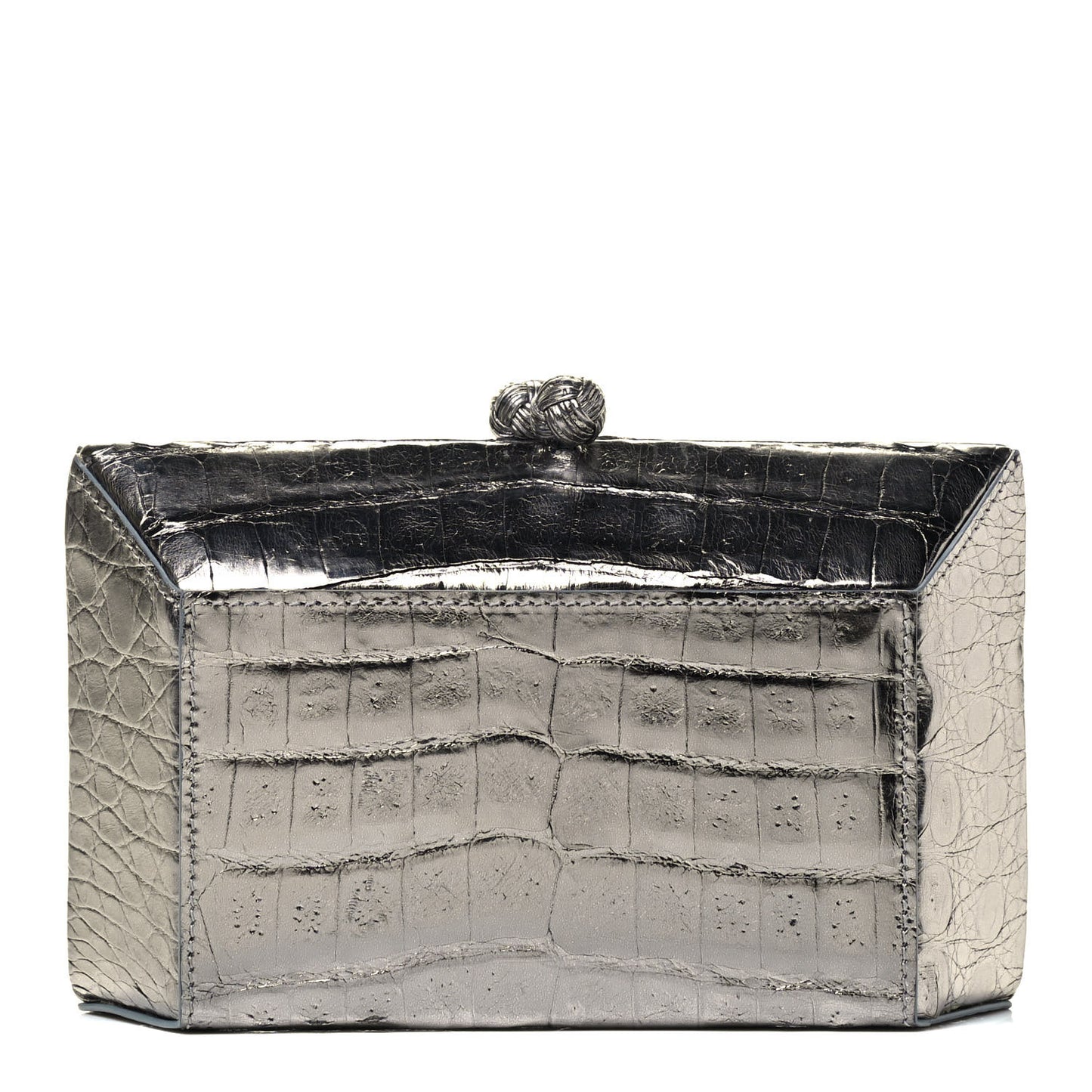 Metallic Crocodile Box Clutch Silver