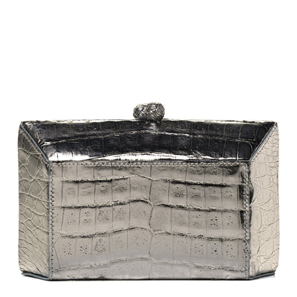 Nancy Gonzalez Metallic Crocodile Box Clutch Silver 1 of 6