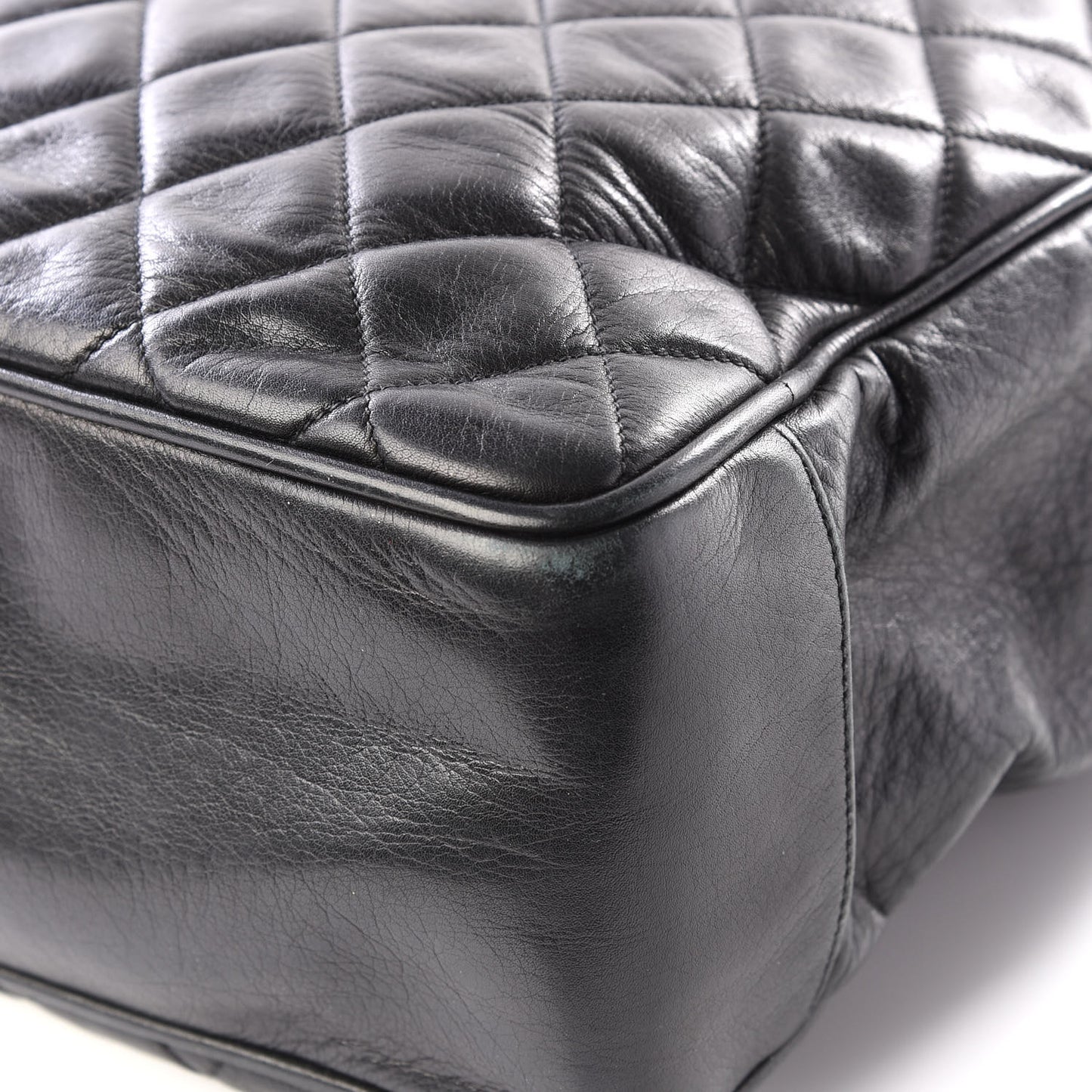 Lambskin Quilted Shopping Tote Black