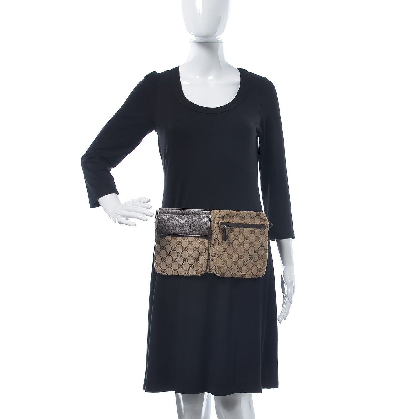 GG Monogram Double Pocket Belt Bag Dark Brown