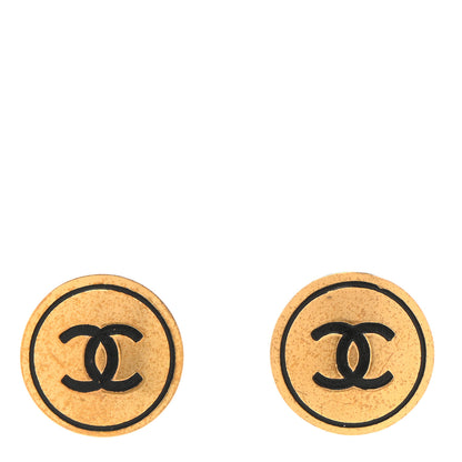 Chanel CC Clip On Earrings Black Gold 1 of 4