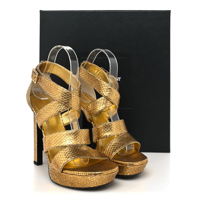 Saint Laurent Calfskin Snakeskin Effect Cosmo Lame Platform Sandals 38 Gold 11 of 11