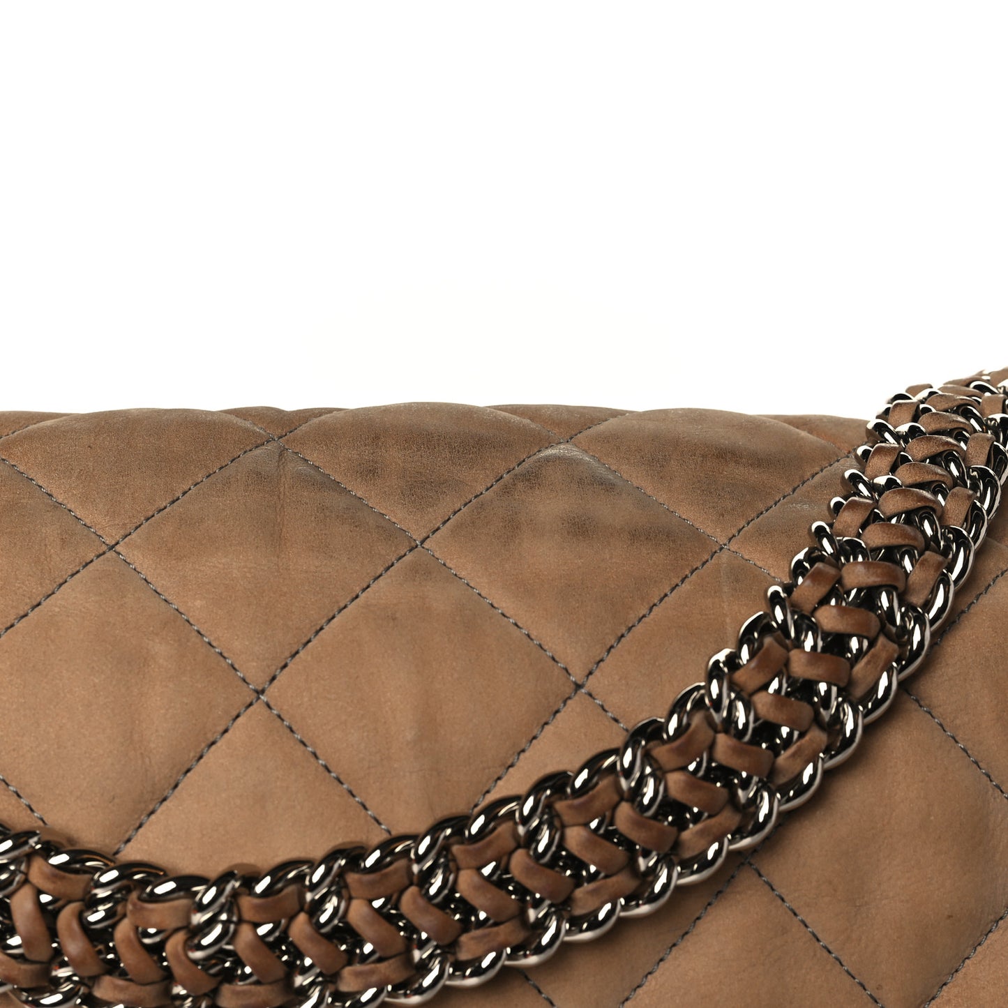 Nubuck Quilted Chain Around Maxi Flap Grey
