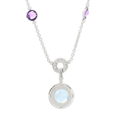 Bulgari 18K White Gold Diamond Blue Topaz Amethyst Parentesi Necklace 6 of 6