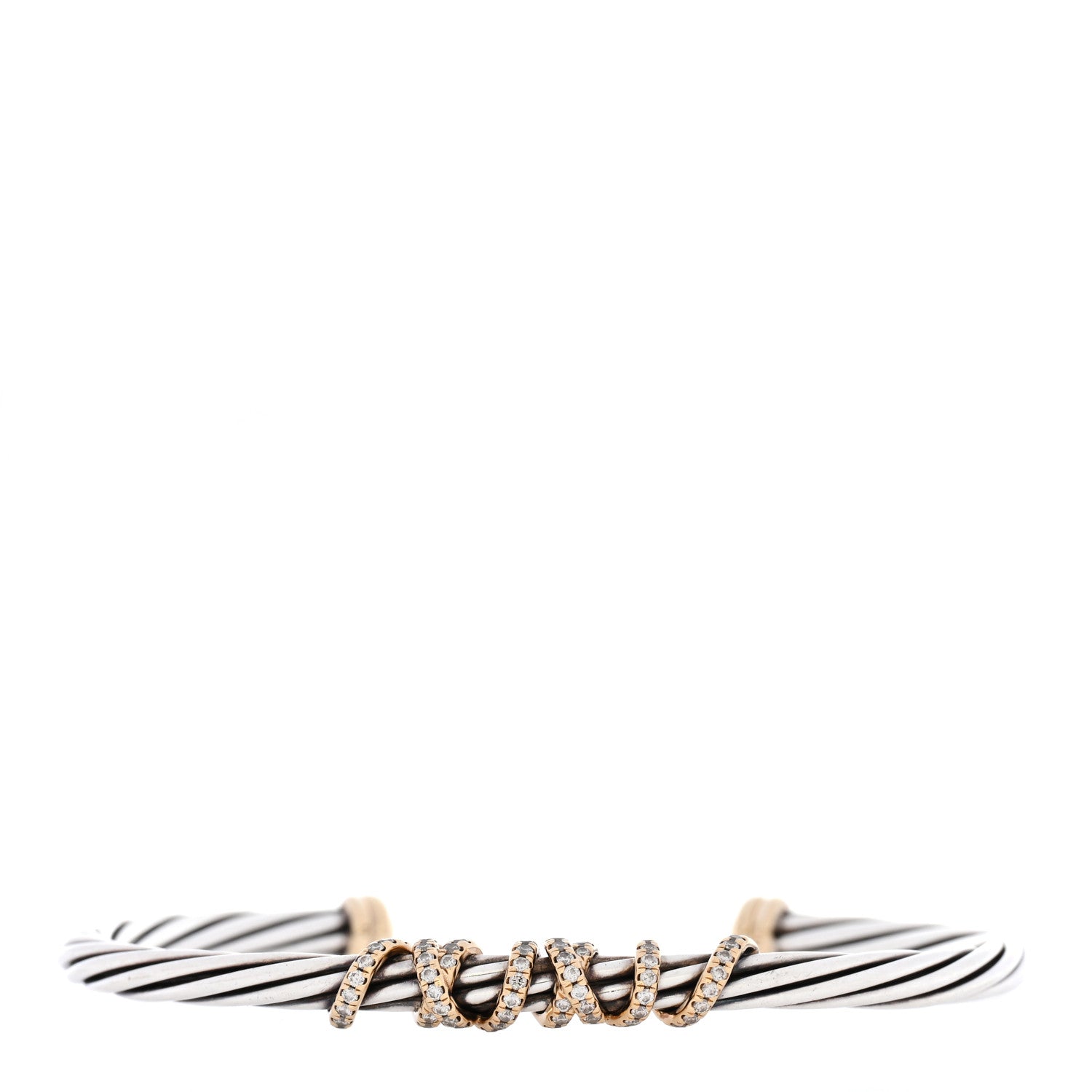 David Yurman Sterling Silver 18K Yellow Gold Diamond 4mm Helena Station Bracelet 2 of 3