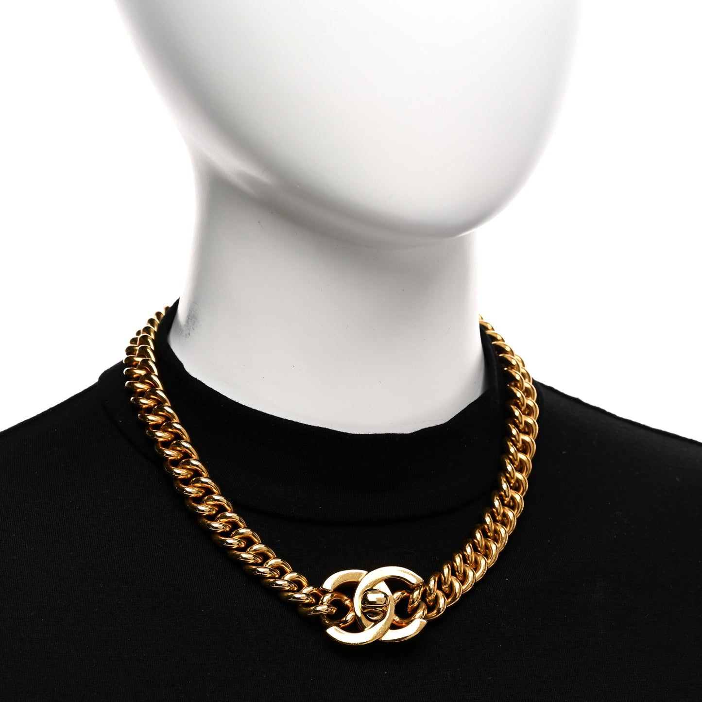 Chain Link CC Turn Lock Choker Necklace Gold Gold