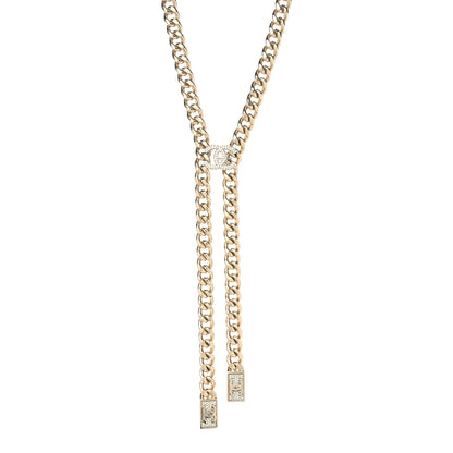 Chanel Chain Link Crystal CC Dog Tag Charm Necklace Gold 1 of 5