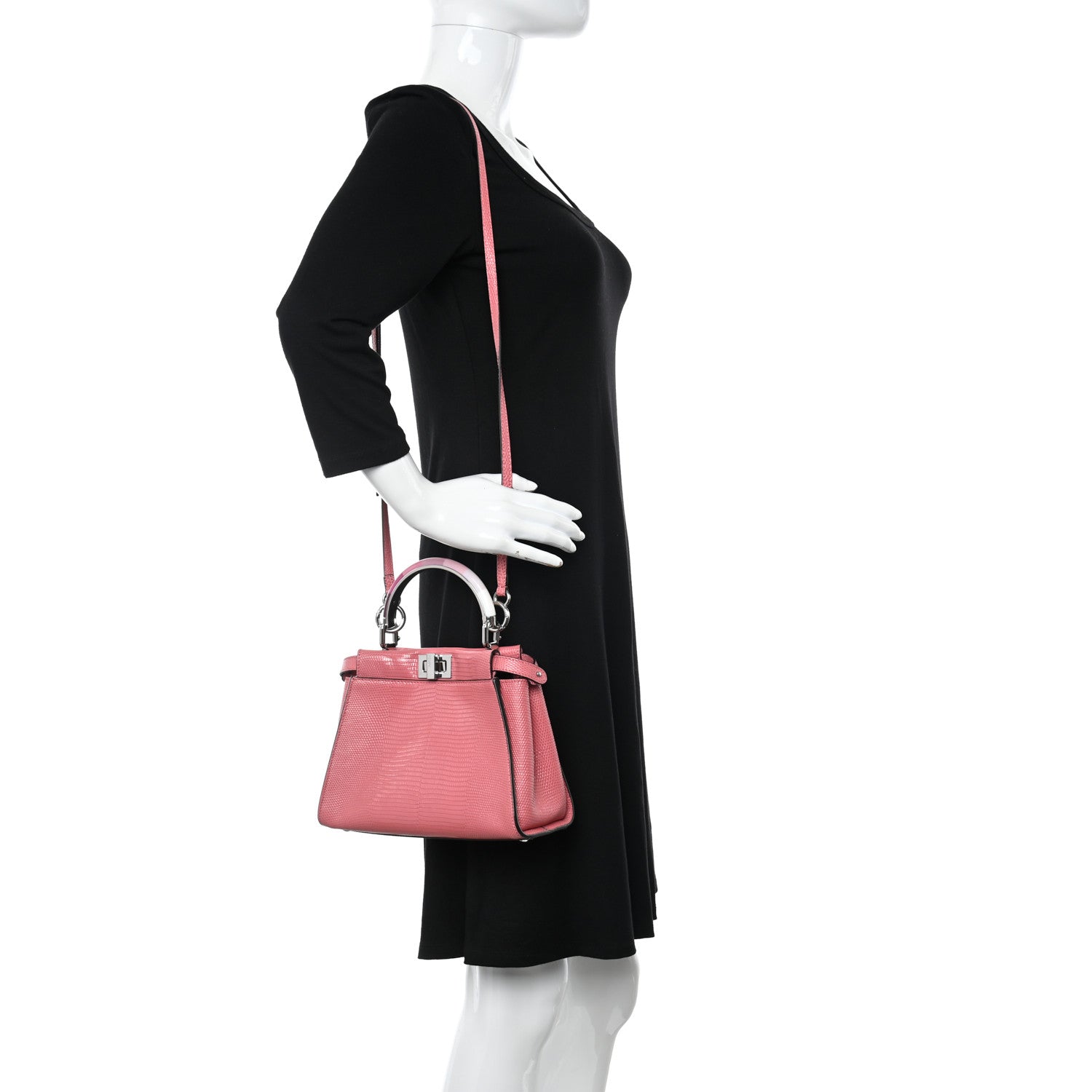 Fendi Lizard Nappa Mini Plexi Handle Peekaboo Iconic Satchel Pink Black 2 of 10