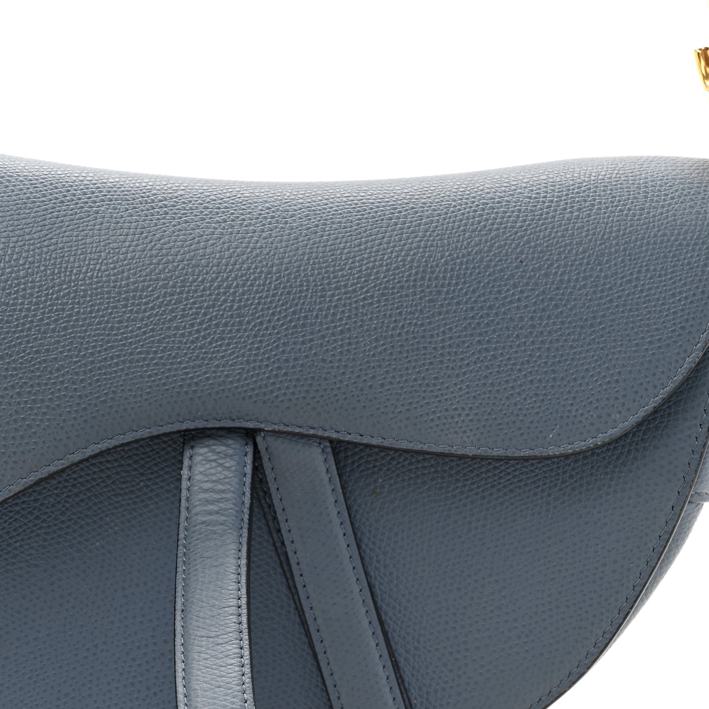Grained Calfskin Saddle Bag Denim Blue