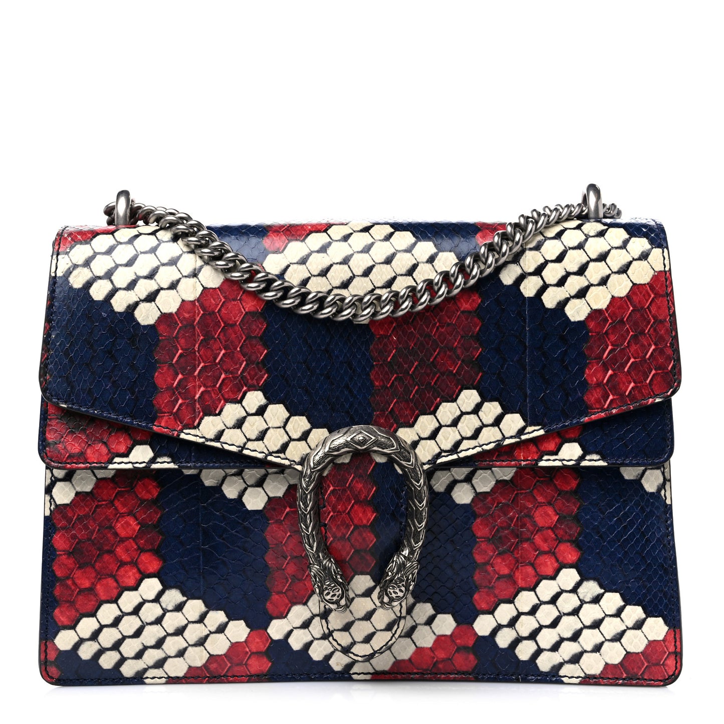 Snakeskin Cubic Medium Dionysus Shoulder Bag Red White Blue