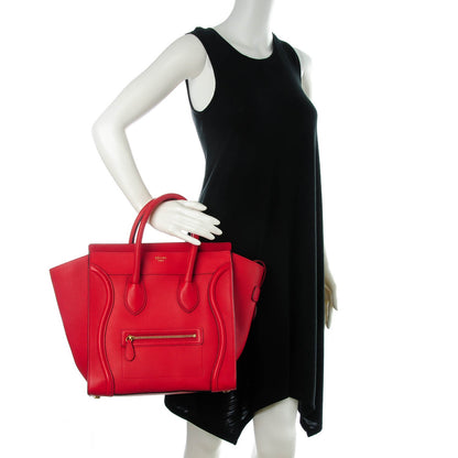 Celine Drummed Calfskin Mini Luggage Coquelicot 2 of 7