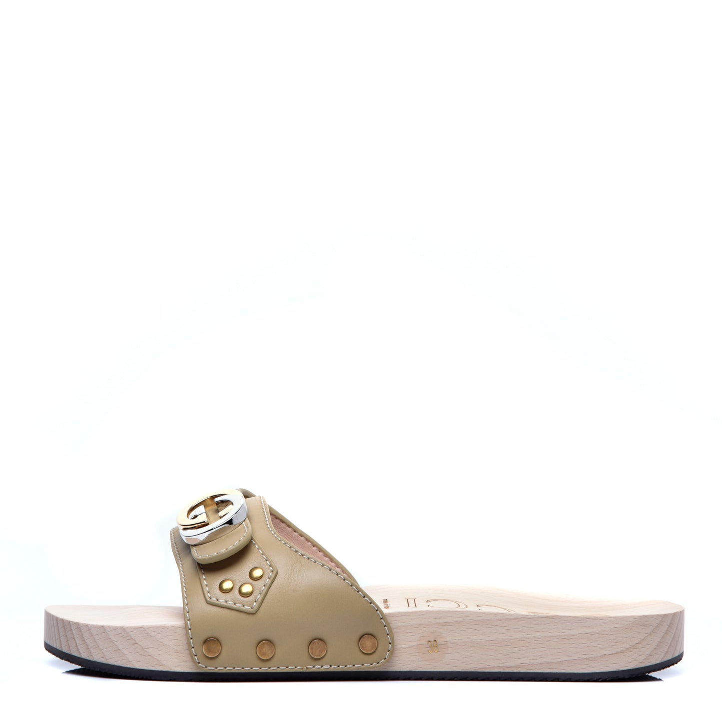 Calfskin Interlocking G Slide Sandals 38 Diagonal Beige
